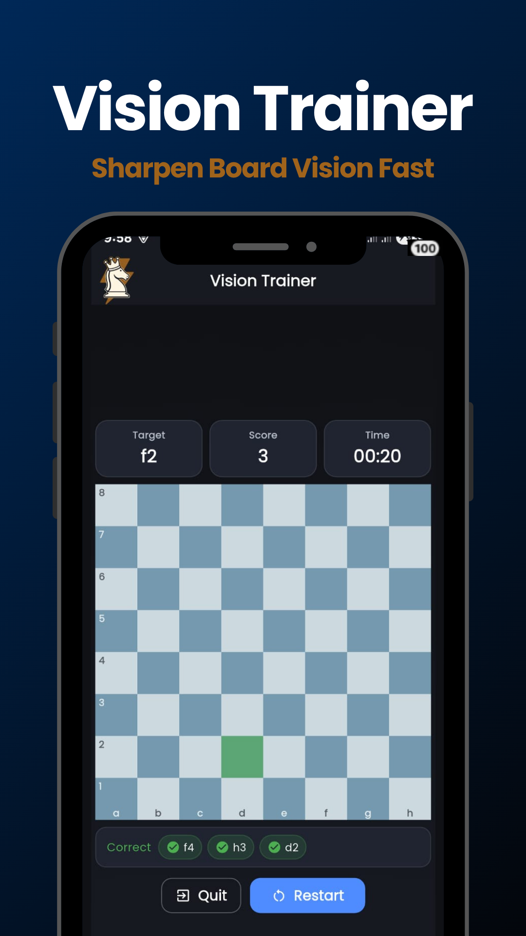 TacticMax board vision trainer on a chessboard